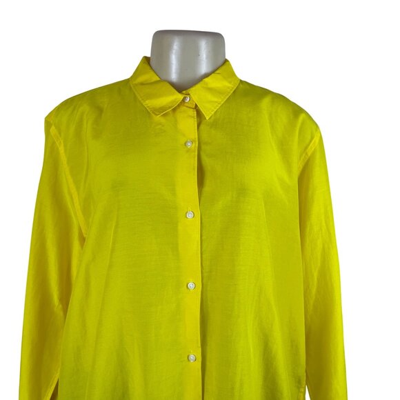 Gap Women’s Yellow Cotton/Silk Blend Button-Down Shirt Long Sleeve XL - New - Picture 4 of 9